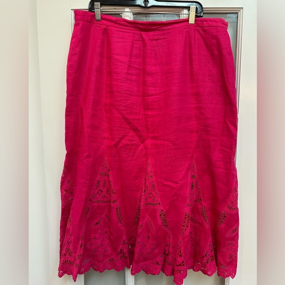 JSong Collection 100% Linen Lace Embroidery Midi Length Pink Skirt Size 16 XXL - Picture 1 of 12